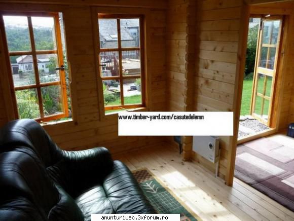 casuta de lemn fraser 6x4m are 24 mp si poate avea 2 incaperi. inaltimea la coama este de 2,43 m,